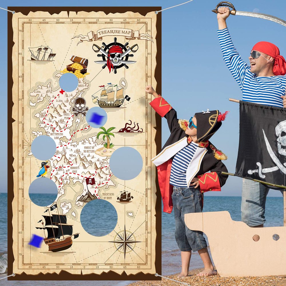 Blulu Pirate Bean Bag Toss Game with 3 Bean Bags for Kids' Halloween Pirate Theme Party Decorations