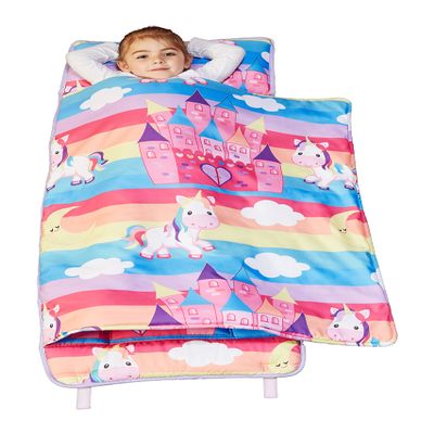 EVERYDAY KIDS Nap Mat with Removable Pillow - Unicorn Dreams - Carry Handle with Straps Closure, Rollup Design, Soft Microfiber for Preschool, Daycare, Travel Sleeping Bag - Ages 3-6 Years