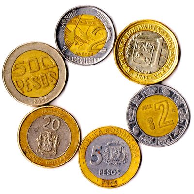 6 Coins from 6 Different Countries BIMETAL Coins North, South, Latin America