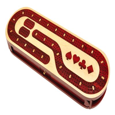 Palm Royal Handicrafts - 4 Track Cribbage Board Made with Blood Wood/Maple Wood with Place of Skunk and Corner 4 Track Continuous Cribbage Board