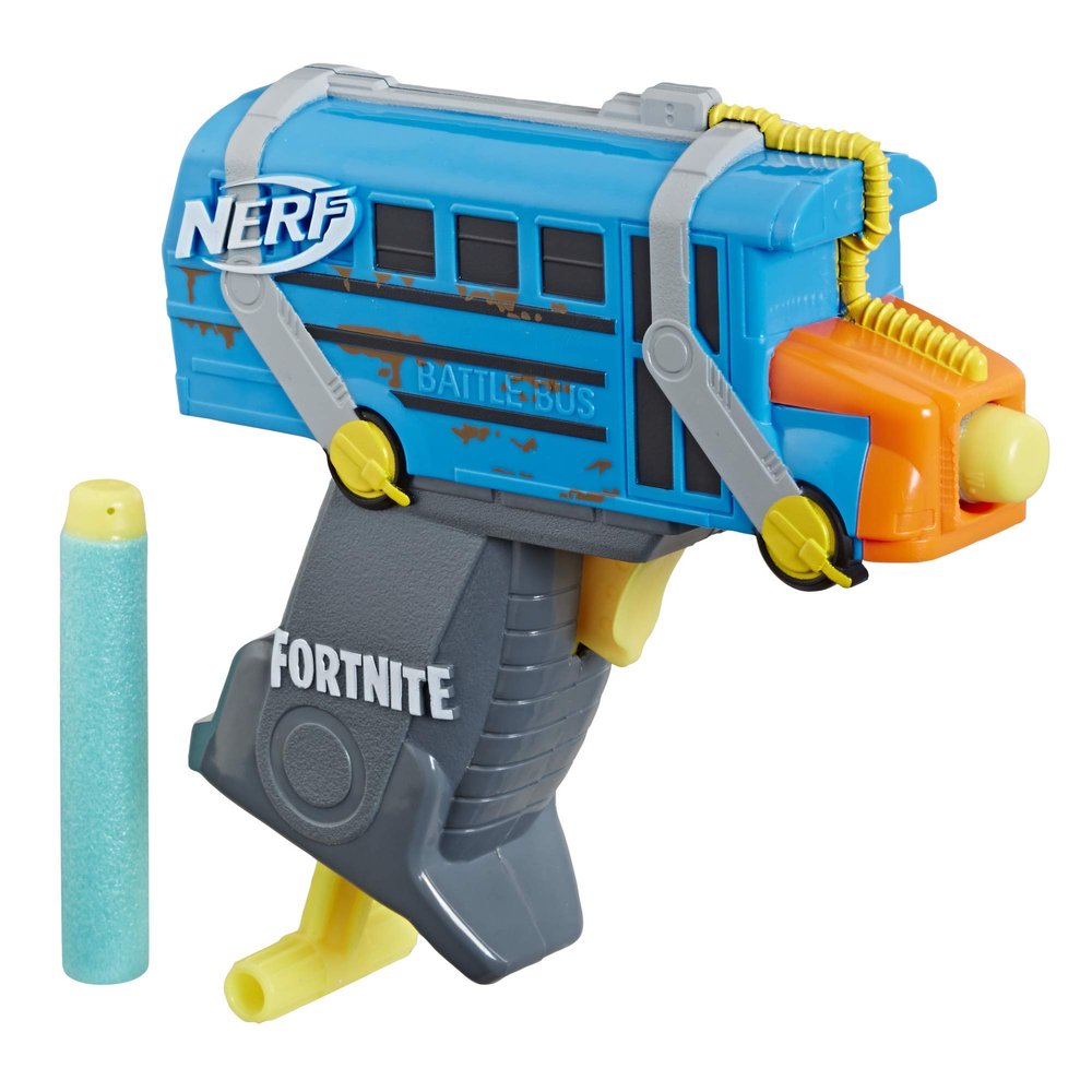 Fortnite Micro Battle Bus Nerf MicroShots Dart-Firing Toy Blaster and 2 Official Nerf Elite Darts for Kids, Teens, Adults