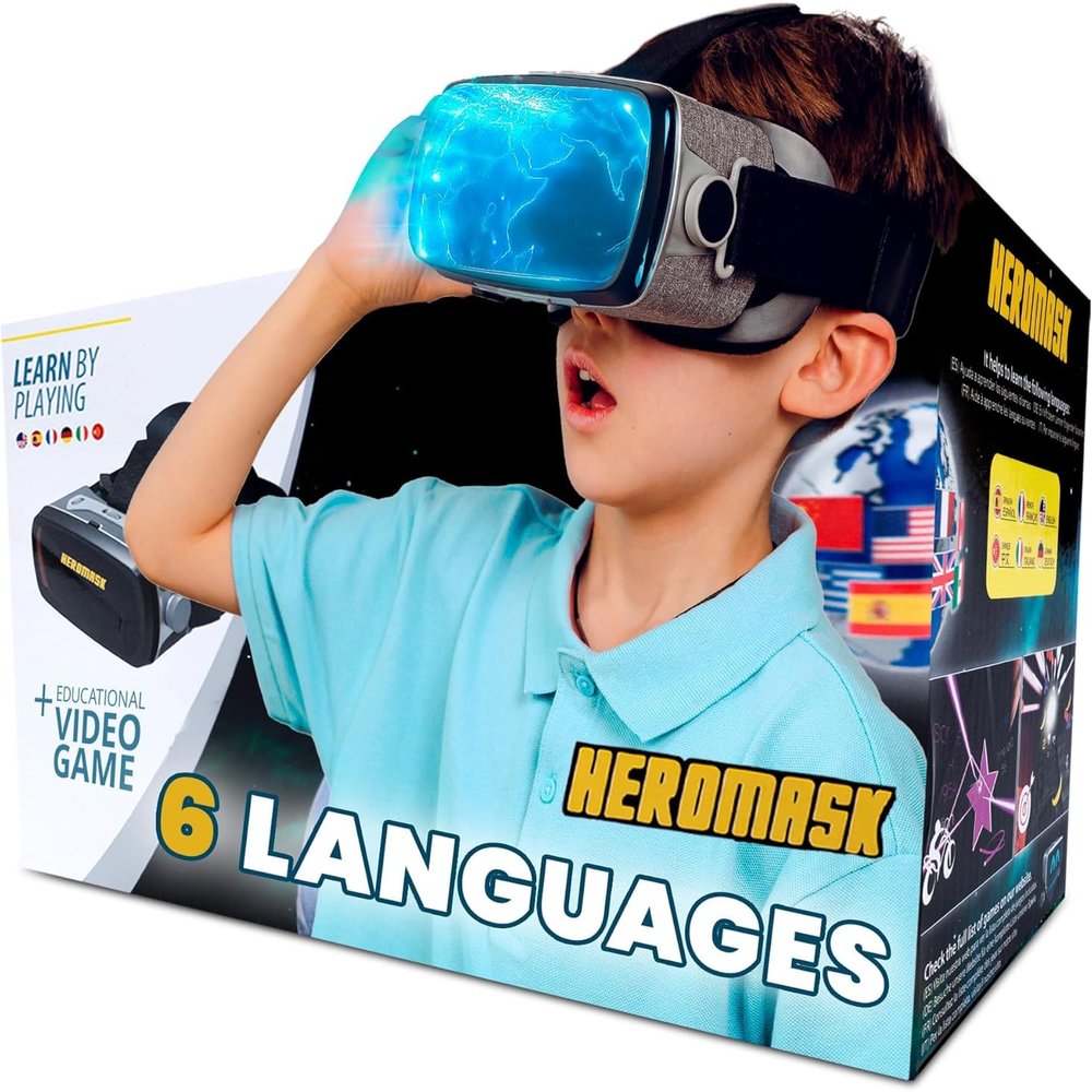 HeroMask VR Headset  Language Games  Gift for Kids 512  300+ Words, 6 Languages: Spanish, English, Chinese & More | Award-Winning Virtual Reality Educational Toy for Birthday or Christmas