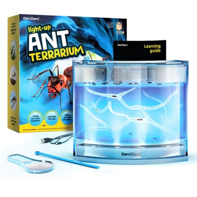 Dan&Darci Light-up Ant Farm Terrarium Kit for Kids  LED Habitat for Live Ants with Nutrient Rich Gel - Watch Them Dig Their Own Tunnels - Learning Science Toys, Experiment Gift for Boys & Girls