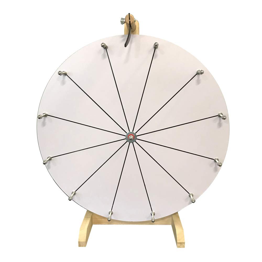 WoodWell 20 Inch Tabletop Spinning Prize Wheel w/Wood Stand | Dry Erase | 12 Customizable Slots | Casino Games | Family Night | Classrooms | with Markers and Eraser