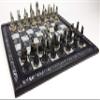 Egyptian Anubis Chess Set Black Silver and Gold Men with 16" Hieroglyphic Board view 2