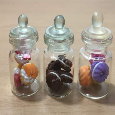 3pc Miniature Food Chocolate Cake Candy Cookie Dollhouse Cake in Clear Glass Mini Bottle Fruit Food #MF085