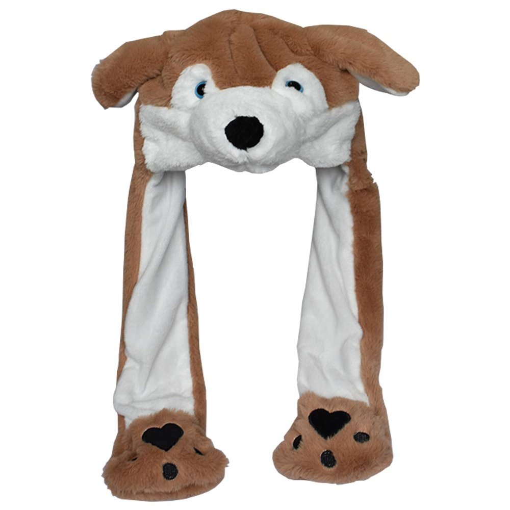 JOYHY Kids Adults Plush Hat Ear Moving Ear Flap Hat With Paw Brown Wolf