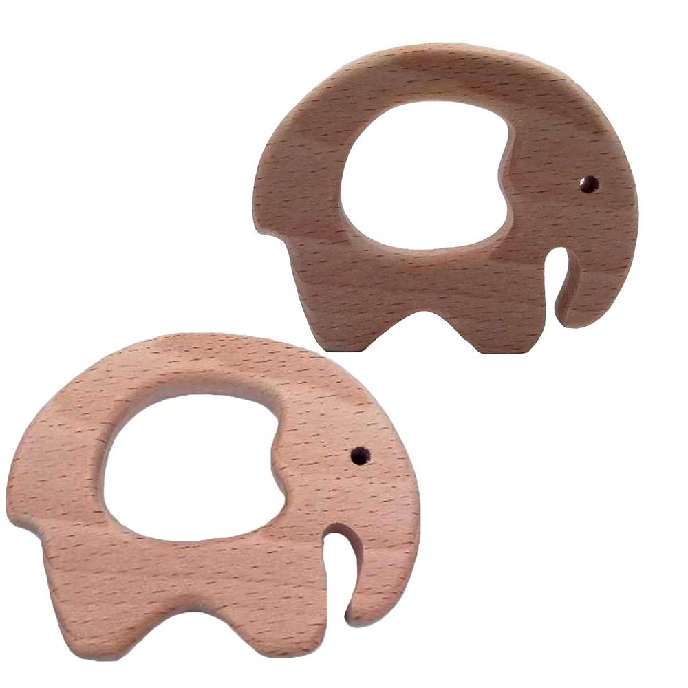 2pcs Lovely Cartoon Wood Pure Natural Animal Shape Beech Wooden Handmade DIY Necklace Pendant Decorations (Elephant)