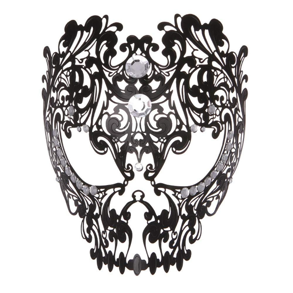 Bar party mask Full Face Enamel Metal-encrusted Hollow Mask Italian High-end Mask Ladies Princess Mask Fashion Nightclub Party Masquerade Mask Party Accessories ( Color : Black , Size : Universal )