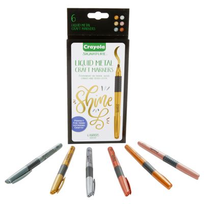 Crayola Metallic Permanent Markers, Fine Point, Assorted Colors, Mothers Day Decorations, 6 Count