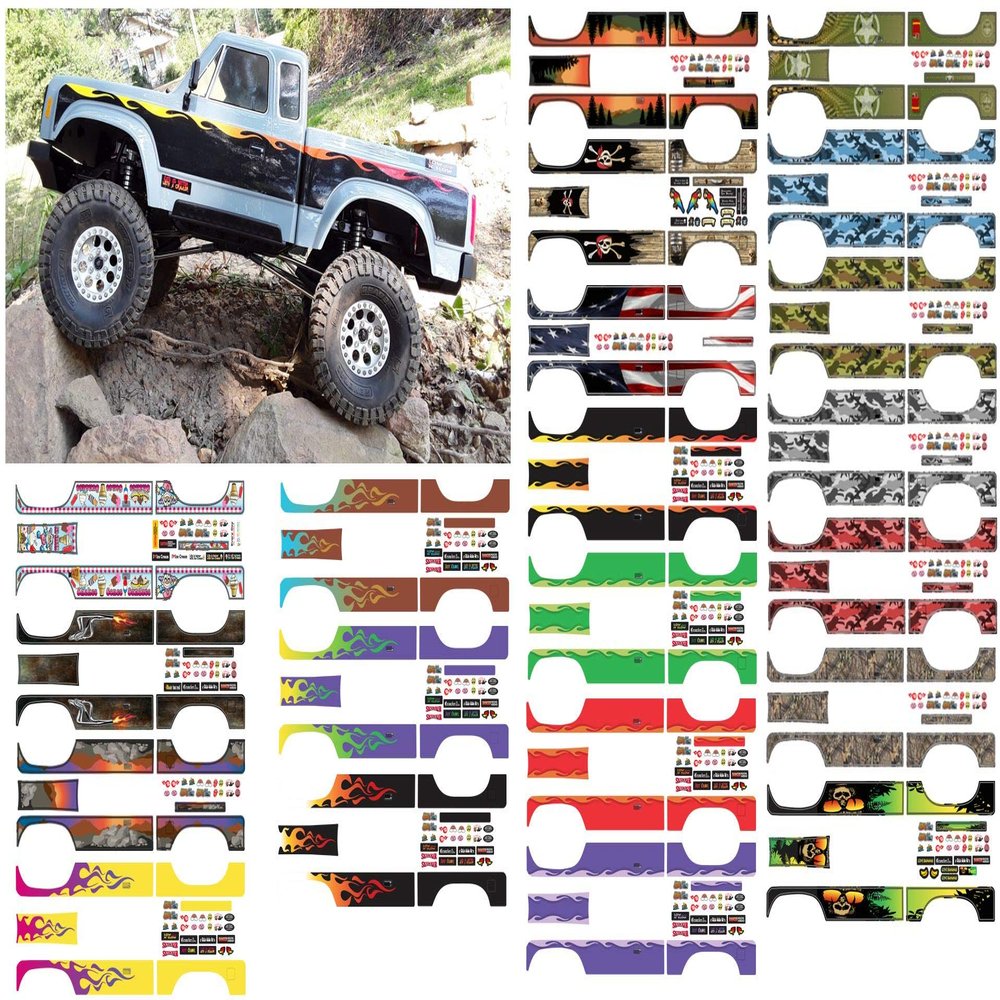 Body Decal Sets for Element RC Enduro Sendero 1/10 Scale Radio Controlled Rock Crawler (Drop Down Flames (Hot Rod on Black))