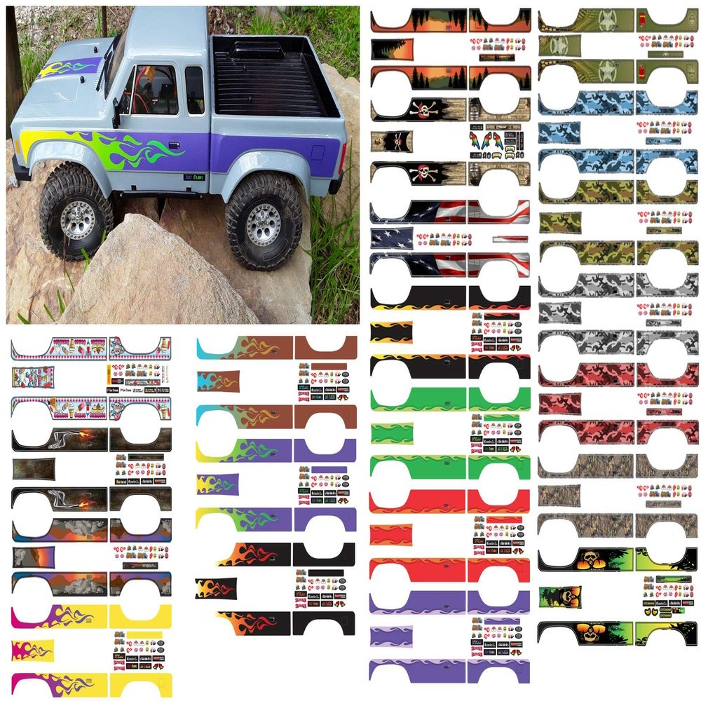 Body Decal Sets for Element RC Enduro Sendero 1/10 Scale Radio Controlled Rock Crawler (Fender Flames (Green on Purple))