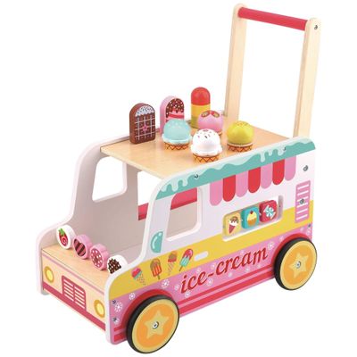 Fat Brain Toys Scoop 'n Scoot Ice Cream Walker - Wooden Pretend Playset for Toddlers
