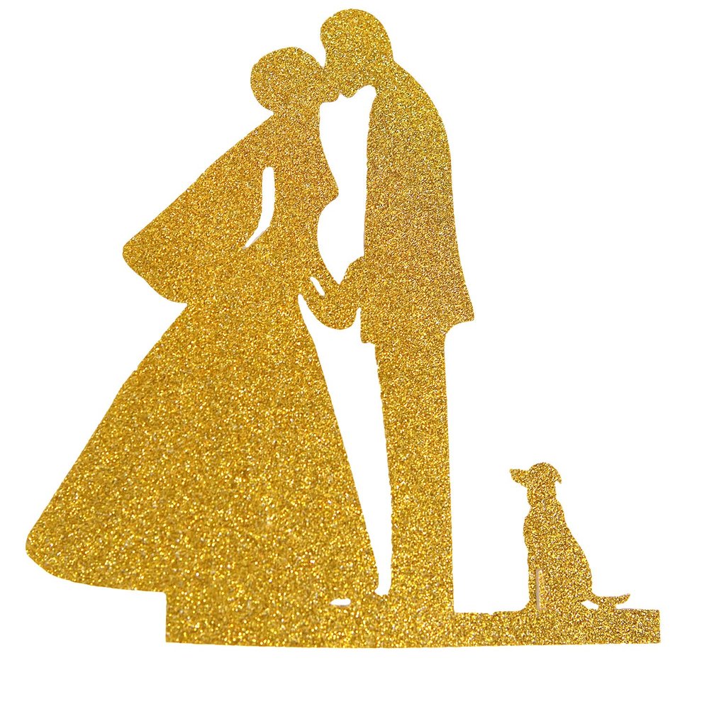 Flairs New York Happy Birthday Decorations Banner Cake Toppers Party Props (Pack of 1 Cake Topper, Gold Bride, Groom & Dog)
