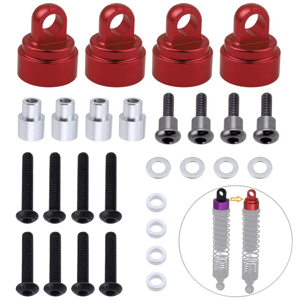Aluminum Shock Caps (fits Ultra Shocks) Replacement of 3767A 3767X for Traxxas RC Car,Set of 4 (Red)