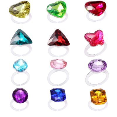 RICHNESS Little Girl Jewel Rings Kids Gift Play Rings in Multiple Shapes and Colors Princess Pretend Play Jewels Box Packed 12pcs