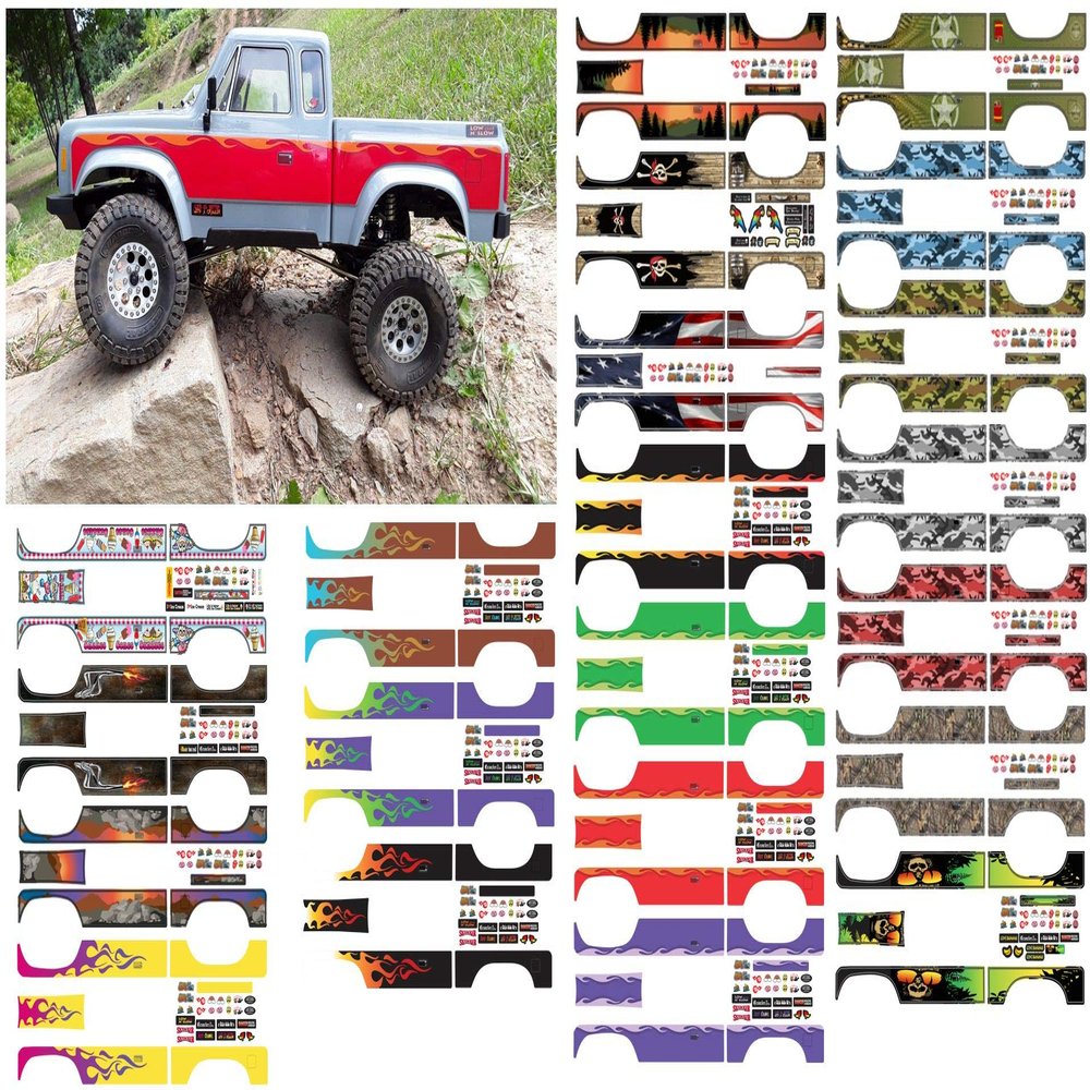 Body Decal Sets for Element RC Enduro Sendero 1/10 Scale Radio Controlled Rock Crawler (Drop Down Flames (Orange on Red))