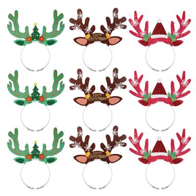 Amosfun Christmas Reindeer Antlers Headband Christmas Party Dress Up Hair Hoop with Ears Xmas Hair Accessories Reindeer Antler Party Hats for 9PCS