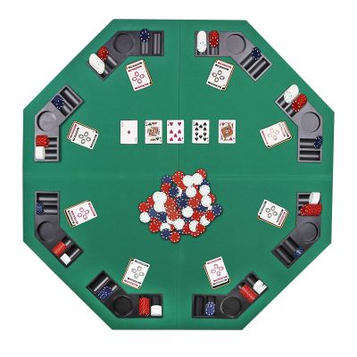 JungleA 48-inch Portable Poker Table Top Folding Octagon 8-Player Poker Cover Topper Casino Layout Cover with Carrying Case