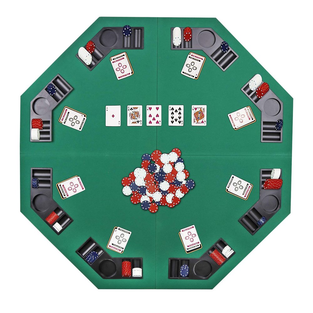 JungleA 48-inch Portable Poker Table Top Folding Octagon 8-Player Poker Cover Topper Casino Layout Cover with Carrying Case