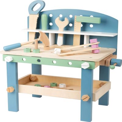 Compact Wooden Workbench by Small Foot Tool Bench Set in Nordic Theme 21+ Piece Playset Includes Hammer, Saw, Screwdriver, Nails, Screws and Measuring Stick Improves Motor Skills Ages 3+ Years