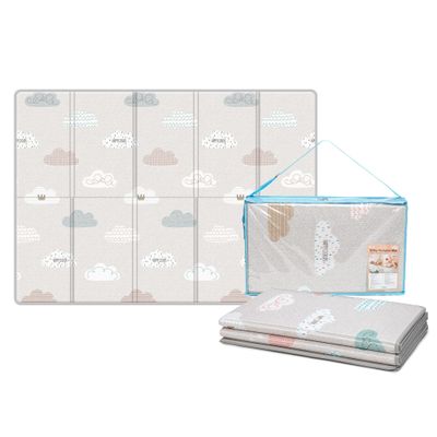 Silky Foldable Play Mat for Baby - Cloud Bebe Floor Mats design - Perfect Baby Tummy Time Mat & Nursery Rug - Portable Playroom Rug Playmat, For Indoor Use, Water Resistant, Made in Korea - 79" x 55"