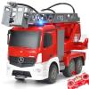 Benz Licensed Remote Control Fire Truck, RC Fire Truck Toy, Rechargeable Construction Truck Toys with Alarm Lights, Hose, Working Water Pump and Rotating Rescue Ladder Fire Truck Toys Gift for Kids view 1