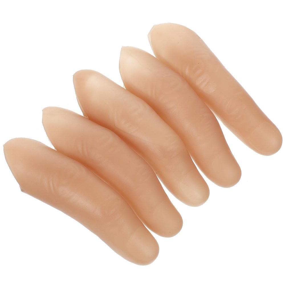 Amosfun 5Pcs Halloween Fake Finger Soft Thumb Tip Magic Trick Finger Stage Show Prop Prank Toy