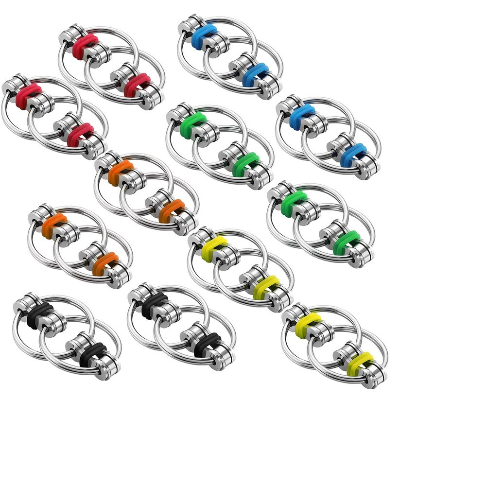 Gejoy 12 Pcs Bike Chain Fidget Toys Set Flippy Roller Chain Sensory Rings Bulk Handheld Toy Key Anxiety Relief Learning Help for Adults Teenagers ADHD Add Autism(6 Colors)
