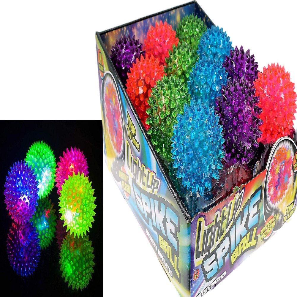 JA-RU Light Up Spiky Balls for Kids (24 Pack)  Light Up Bouncy Balls, Spiky Fidget Toys for Stress Relief, Sensory Bin Filler, Bulk Party Favors, & Classroom Prizes. 695-24p