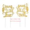 Topfun Double Sided Gold Glitter Young Wild & Three Cake Topper for Wild Three Boho Tribal Themed 3rd Birthday Party Supplies view 3