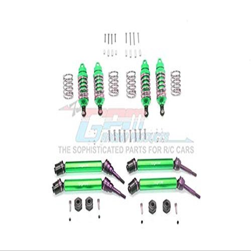 GPM For Traxxas Rustler 4X4 VXL (67076-4) Upgrade Parts Front & Rear Aluminum Shocks + Steel #45 Axles + Spring Steel Hex (Low Center Of Gravity Set) - 64Pc Set Green