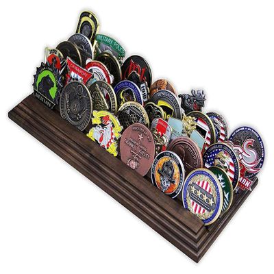 Flags connections 5 Row Challenge Coin Holder - Military Coin Display Stand - Amazing Military Challenge Coin Holder - Holds 30-36 Coins 5 Rows Made in The USA! (Solid Walnut)