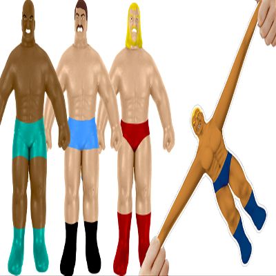 JA-RU Super Stretchy Wrestlers (3 Wrestlers) Classic Retro Squishy Action Figure for Kids & Adults, Boys Toys. Wrestling Strong Man Stretch & Pull Stress Relief Fidget Toy. Party Favors. 4307-3p
