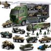 26 Pcs Military Truck with Soldier Men Set(2 in 1), Mini Die-cast Battle Car in Carrier Truck, Army Toy Double Side Transport Vehicle for Kid Child Girl Boy Play Birthday Party Favors view 1