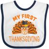 inktastic Cute Turkey My 1st Thanksgiving Baby Bib White and Navy 37922 view 1