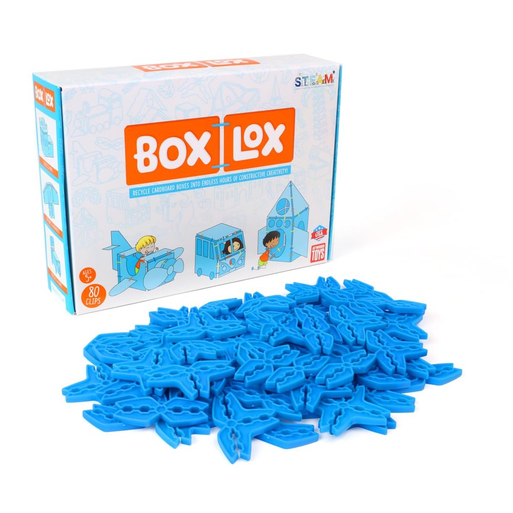 Bulk Dominoes Atwood Toys Box Lox 80 pcs Creative Cardboard Building kit - Construction Toys for Girls and Boys Educational STEM Building Alternative to Building Blocks Toy (Blue)