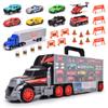 DICKIE TOYS - Truck Carry Case Playset 1:64 Scale Diecast - Hold up to 42 Cars - Includes 7 Cars, Helicopter, Big Rig and 18 Accessories -Ages 3+ view 1