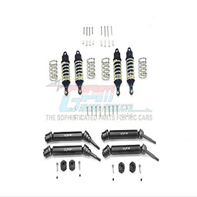 GPM For Traxxas Rustler 4X4 VXL (67076-4) Upgrade Parts Front & Rear Aluminum Shocks + Steel #45 Axles + Spring Steel Hex (Low Center Of Gravity Set) - 64Pc Set Black