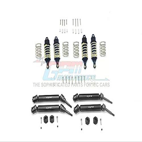 GPM For Traxxas Rustler 4X4 VXL (67076-4) Upgrade Parts Front & Rear Aluminum Shocks + Steel #45 Axles + Spring Steel Hex (Low Center Of Gravity Set) - 64Pc Set Black
