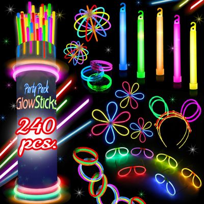 240 Glow Sticks Halloween Party Pack Glow Activities For Families Neon Light Sticks Decoration Party Favors Kids & Adults, Necklaces, Bracelets & Much More Glow In The Dark Glow Sticks Bulk