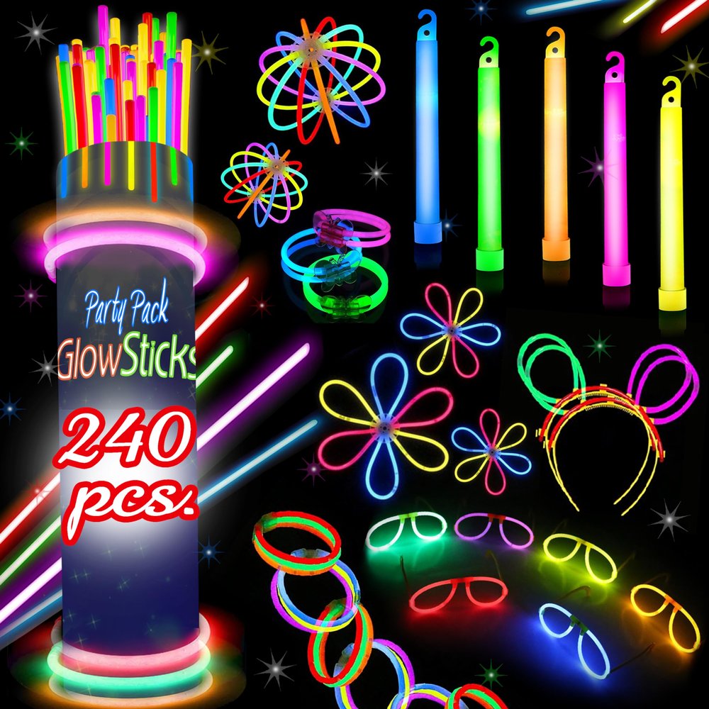 240 Glow Sticks Halloween Party Pack  Glow Activities For Families  Neon Light Sticks Decoration Party Favors Kids & Adults, Necklaces, Bracelets & Much More Glow In The Dark Glow Sticks Bulk