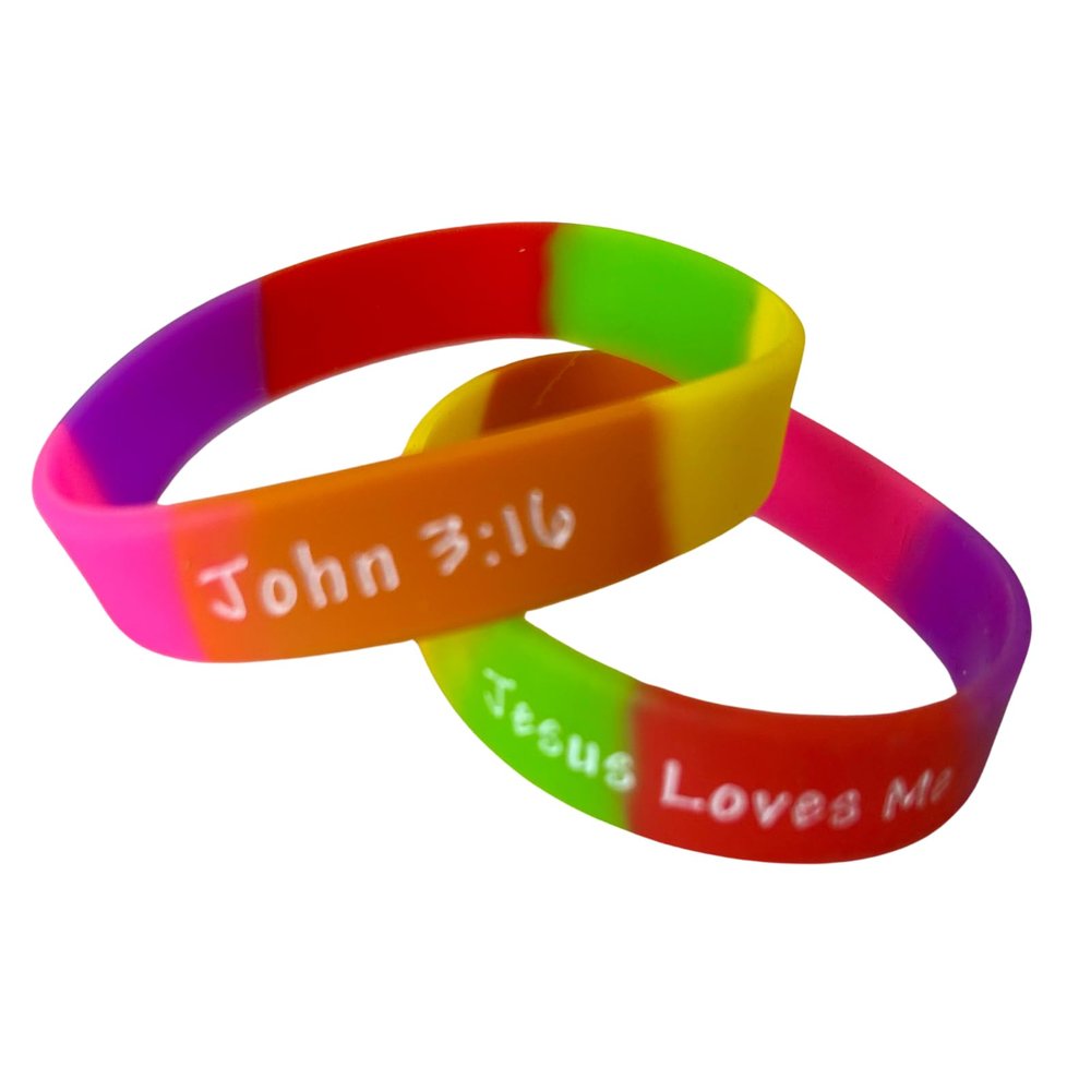 Biblebanz 100 Bulk Jesus Loves Me John 3:16 Silicone Bracelets Christian Church Handouts