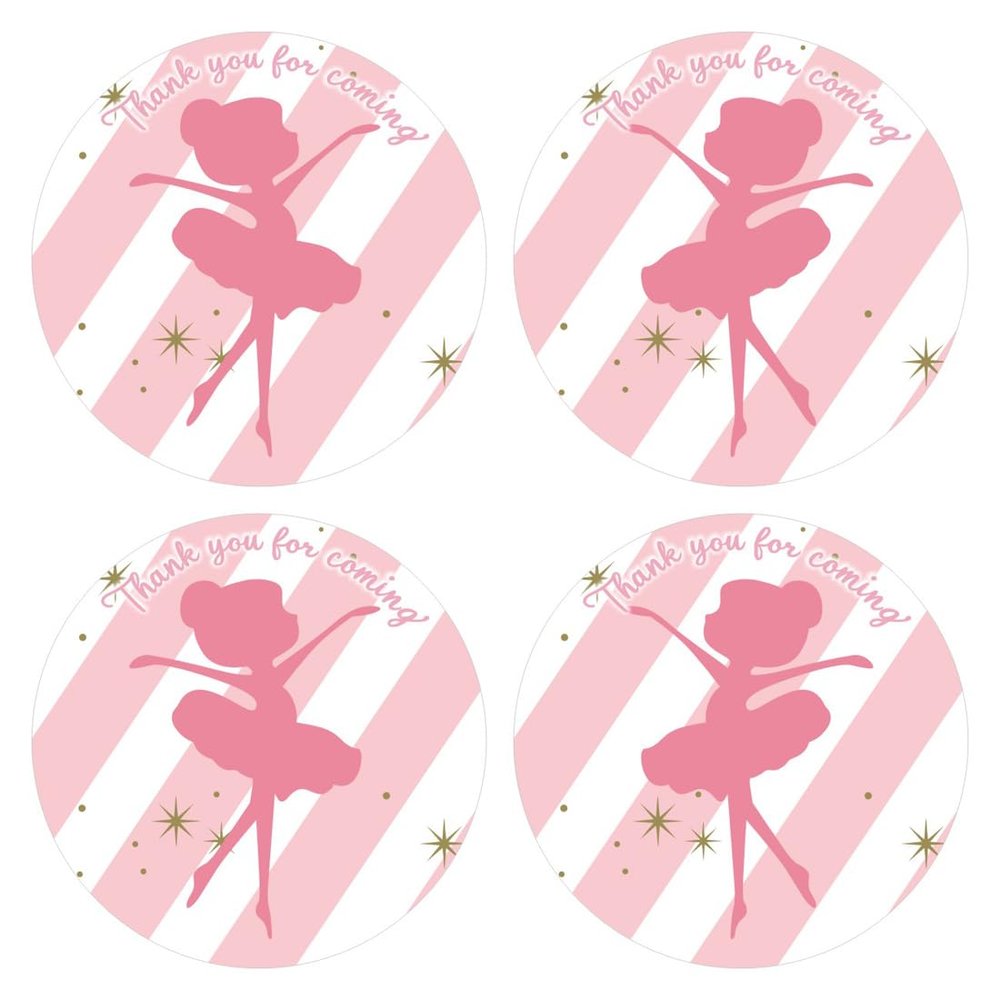2" Round 80 Pack Pink Girl Dance Label Stickers Ballerina Candy Stickers for Birthday Party Baby Shower Wedding Favors