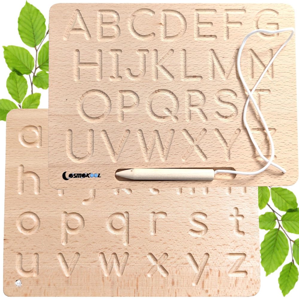 CosmoKool Montessori Alphabet Tracing Board | ABC + ABC| Lowercase + Uppercase Double Sided | ABC Letters| Alphabet Learning Toys 3+ Year Old Toddler Writing Tools Preschool Classroom Must Haves