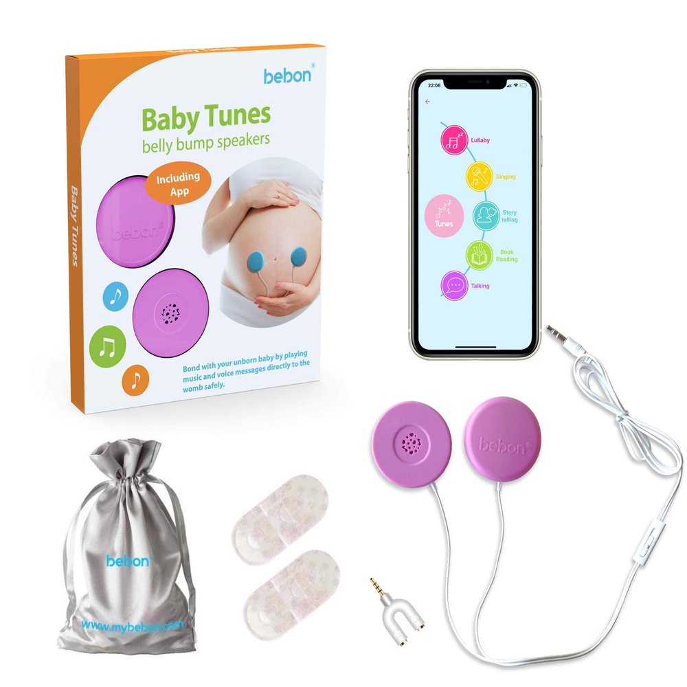 Baby-Bump Headphones Plays and Shares Music, Sound and Voices to The Womb Premium Baby Bump Speaker System Including bebon Tunes APP (iOS and Android) (Purple)