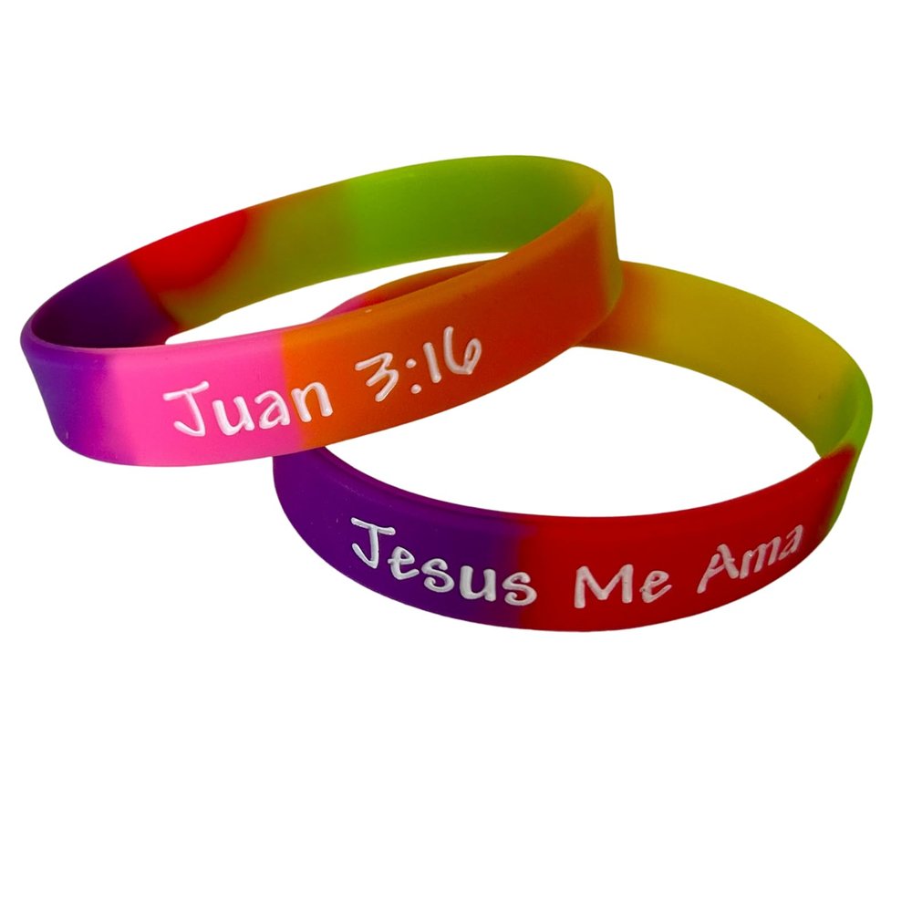 Biblebanz Spanish Christian Bracelets 100 Pack - Jess Me Ama Juan 3:16 Silicone Wristbands for VBS Church Party Favors
