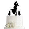 Wedding Cake Topper - Bride Hold Groom with Flowers Besides 2 Pet Dogs Silhouette Cake Decoration (Black) view 1