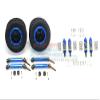 GPM For Traxxas Rustler 4X4 VXL (67076-4) Upgrade Parts Front & Rear Aluminum Shocks + Steel #45 Axles + Spring Steel Hex + Rubber Tires With Plastic Rim (Low Center Of Gravity Set) - 68Pc Set Blue view 1
