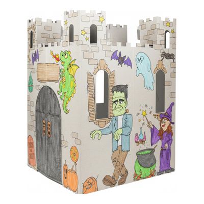 Easy Playhouse Haunted Castle - Kids Art & Craft for Indoor & Outdoor Fun, Color, Draw, Doodle on Halloween Friends Decorate & Personalize a Cardboard Fort, 32" X 32" X 43. 5"